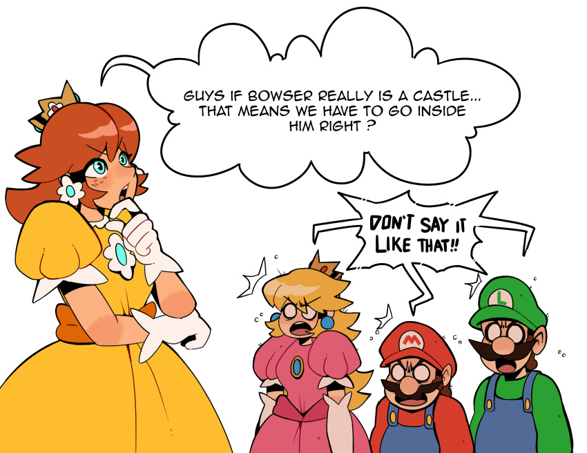 2boys, 2girls, absurdres, aqua_eyes, awkward, blank_eyes, blonde_hair, blue_gemstone