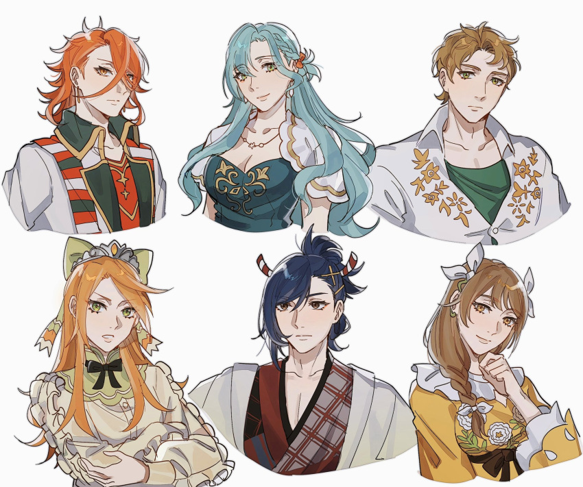3boys, 3girls, blue_hair, boucheron_(fire_emblem), braid, brown_eyes, brown_hair, chloe_(fire_emblem)