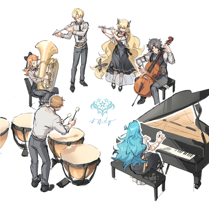 3boys, 3girls, alfred_(fire_emblem), black_hair, blonde_hair, blue_hair, boucheron_(fire_emblem), celine_(fire_emblem)