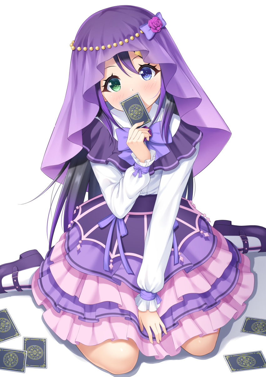 1girl, 7fuji_06, absurdres, arm_between_legs, black_hair, blue_eyes, blush, bow