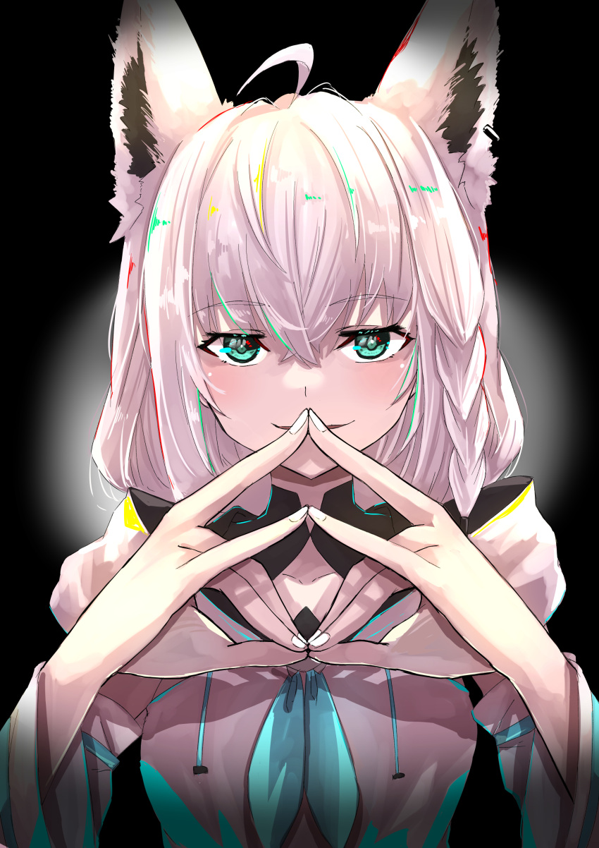 1girl, absurdres, ahoge, animal_ear_fluff, animal_ears, blue_neckerchief, blush, braid