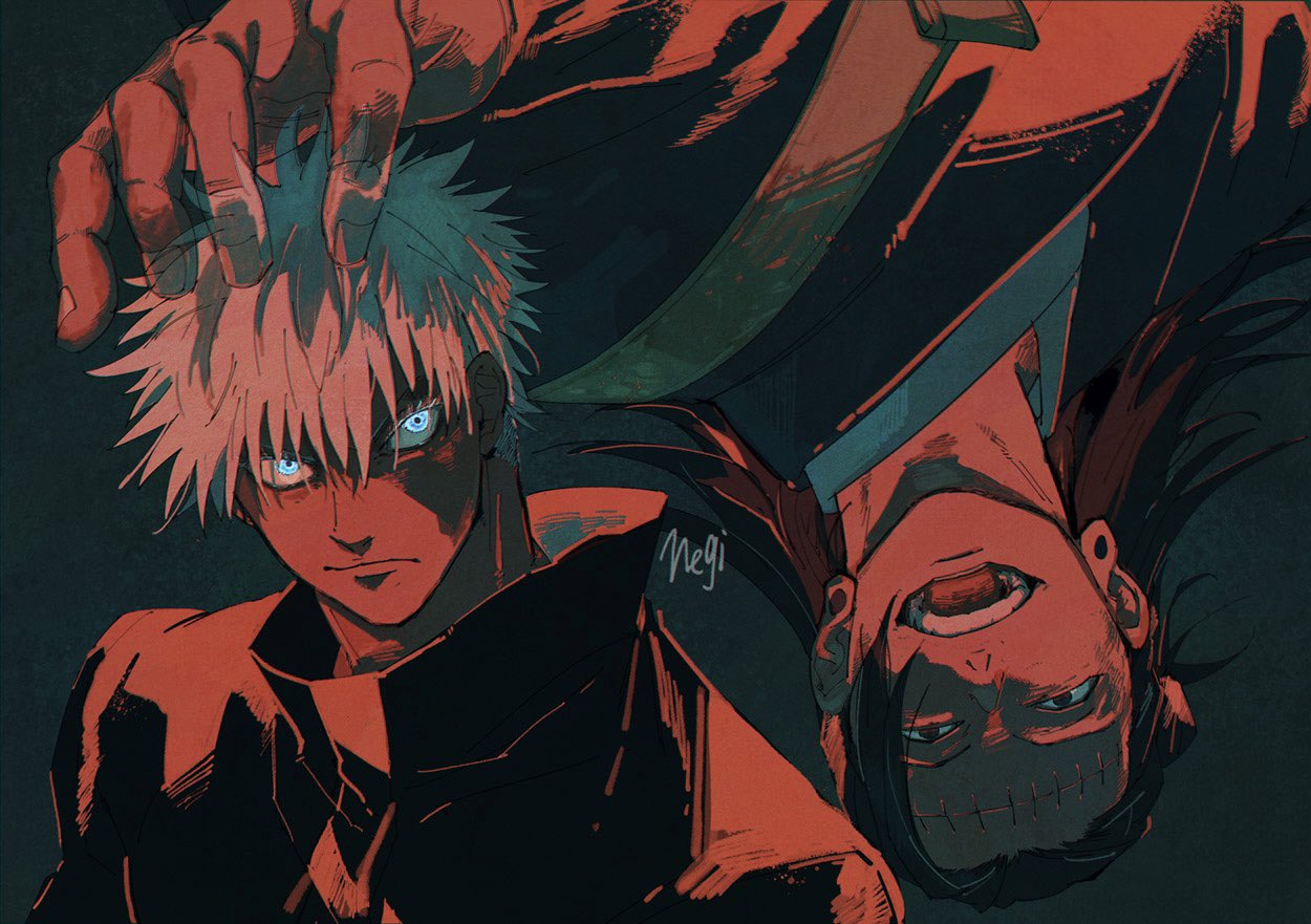 2boys, artist_name, black_background, black_eyes, black_hair, black_jacket, black_kimono, blue_eyes