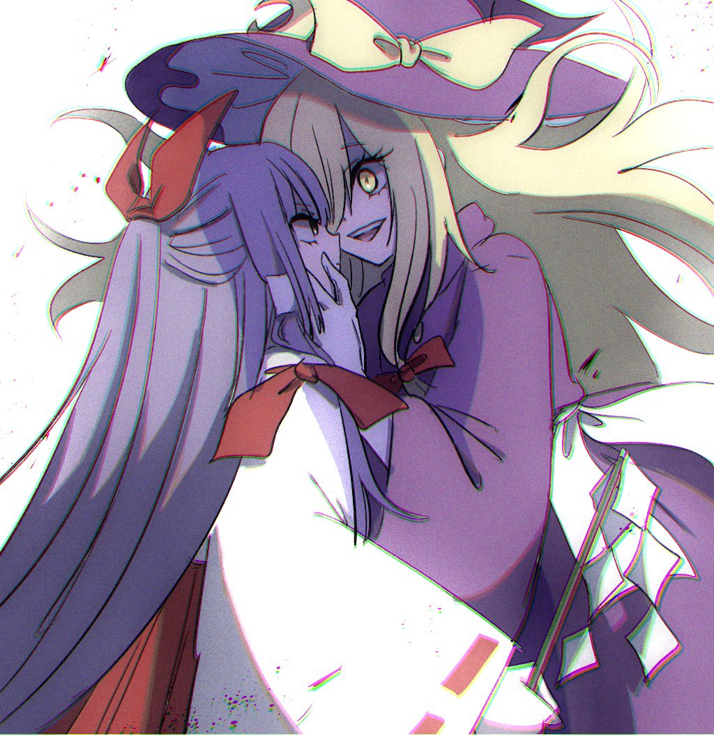 blonde_hair, bow, chromatic_aberration, dress, fuwafurin, glowing, glowing_eyes, gohei
