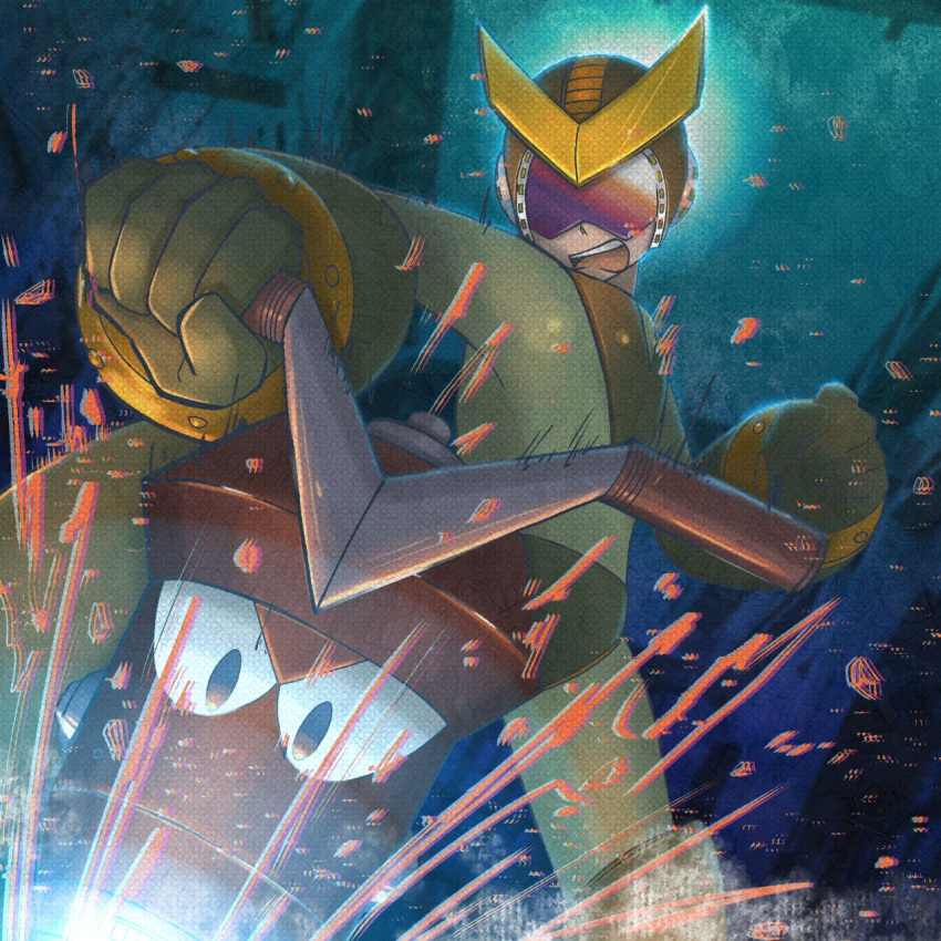 1boy, 801jhon, clenched_hand, commentary_request, helmet, highres, male_focus, mega_man_(classic)