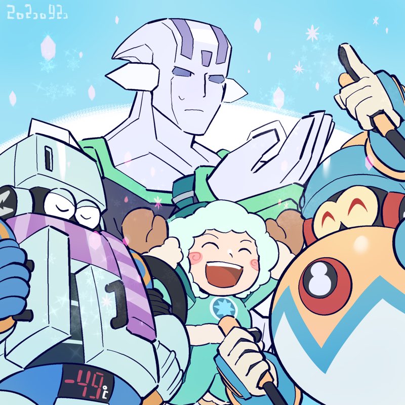 4boys, blizzardman.exe, blue_sclera, coldman.exe, colored_sclera, commentary_request, freezeman.exe, gloves