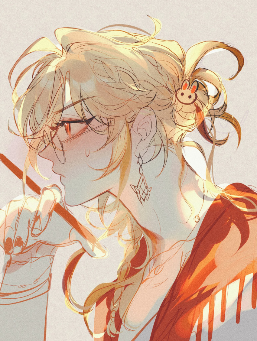 1boy, blonde_hair, braid, genshin_impact, glasses, hair_bun, hair_ornament, highres