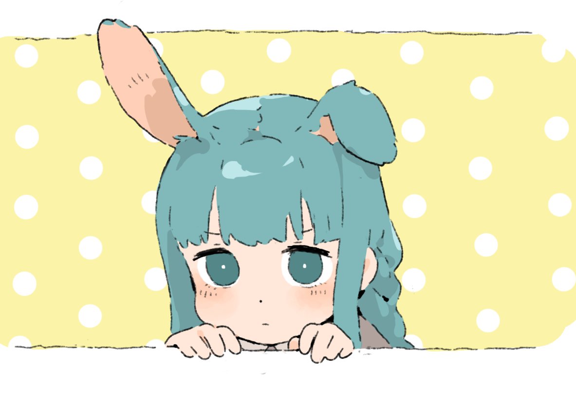 1girl, animal_ears, blue_eyes, blue_hair, blunt_bangs, blush, closed_mouth, indie_virtual_youtuber