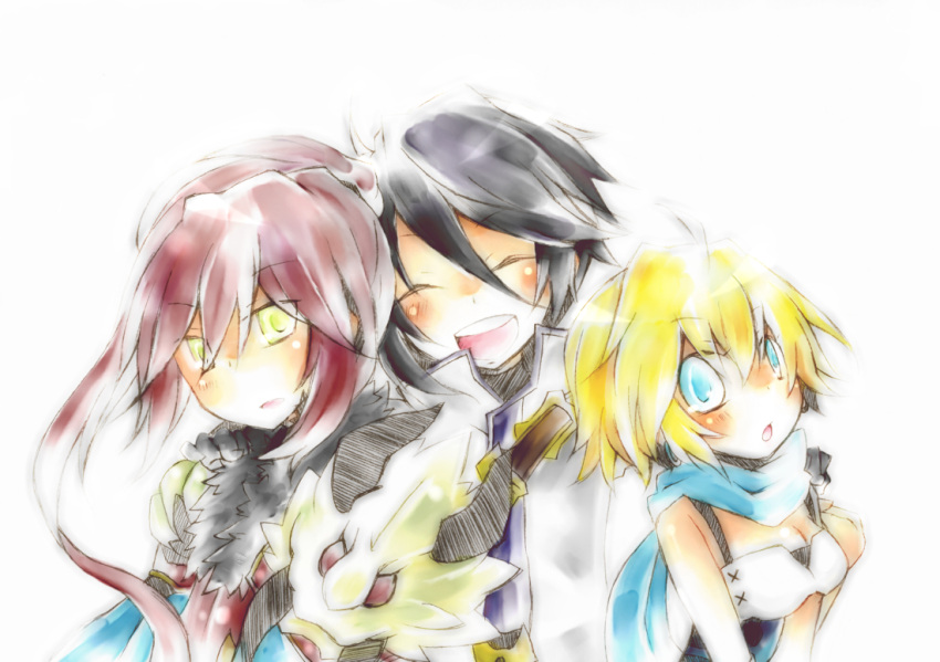 blaze_union, blonde_hair, blue_eyes, garlot, hug, jenon, red_hair, redhead