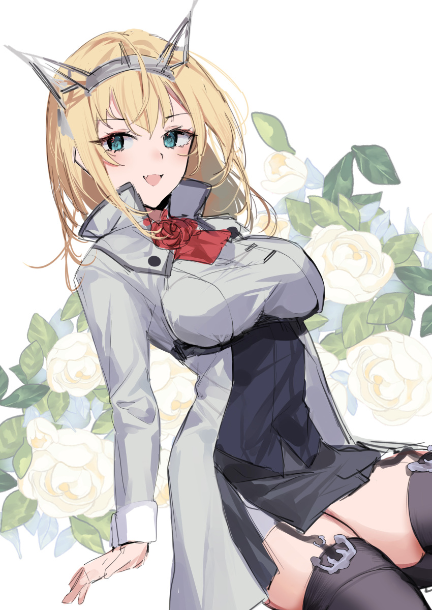 1girl, absurdres, anchor_ornament, ascot, black_hair, black_skirt, black_thighhighs, blue_eyes