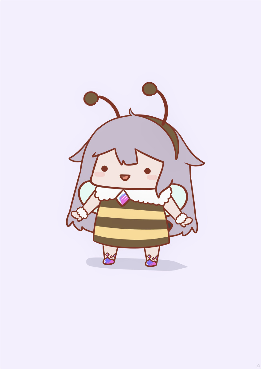1girl, :d, absurdres, bee_costume, bee_hair_ornament, bee_wings, chest_jewel, chibi