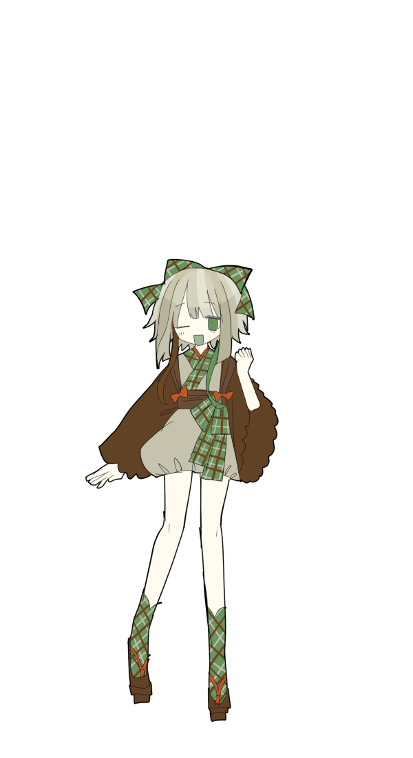 1girl, brown_jacket, brown_romper, europa_(usagi_nui), full_body, green_eyes, green_ribbon, green_socks