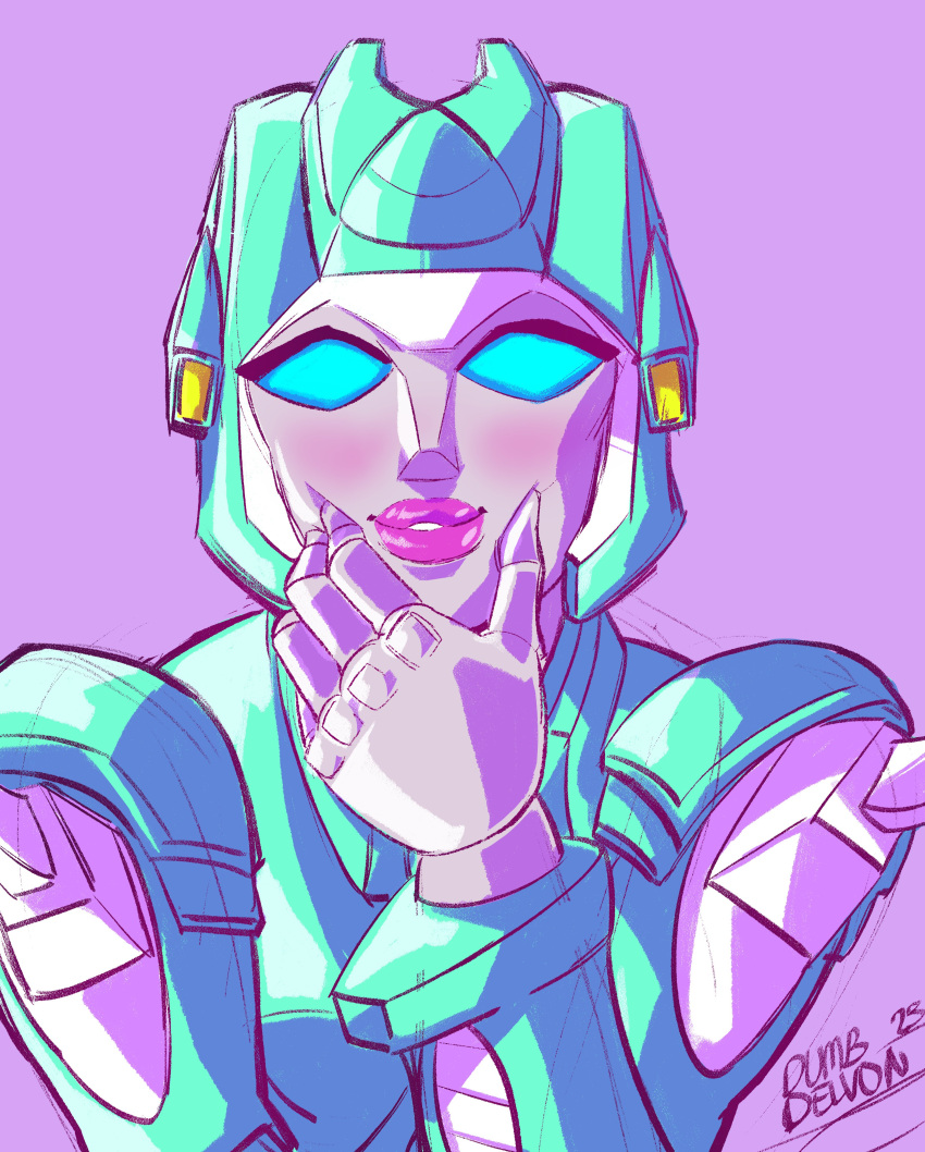1girl, absurdres, blue_eyes, dumbdelvon, glowing, glowing_eyes, hand_on_own_face, helmet