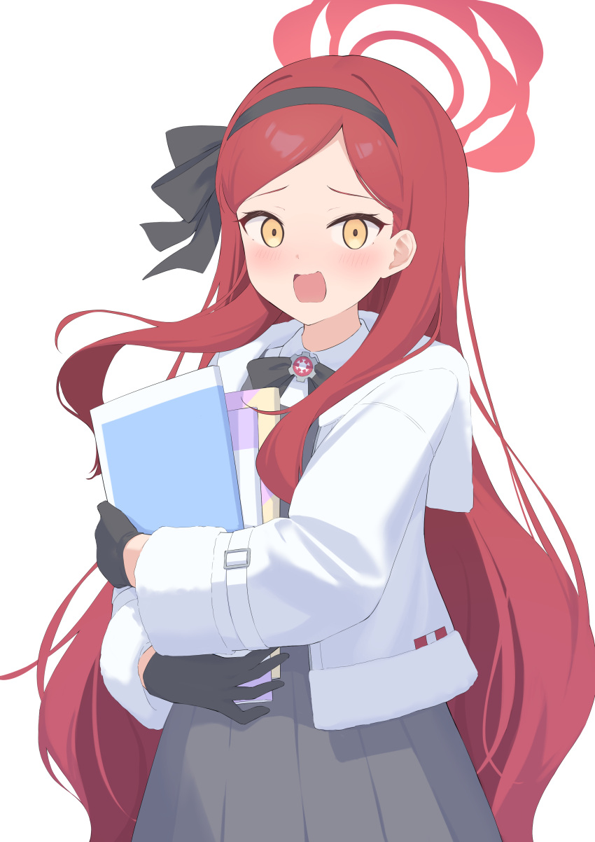 1girl, absurdres, blue_archive, blush, commentary_request, forehead, gloves, halo