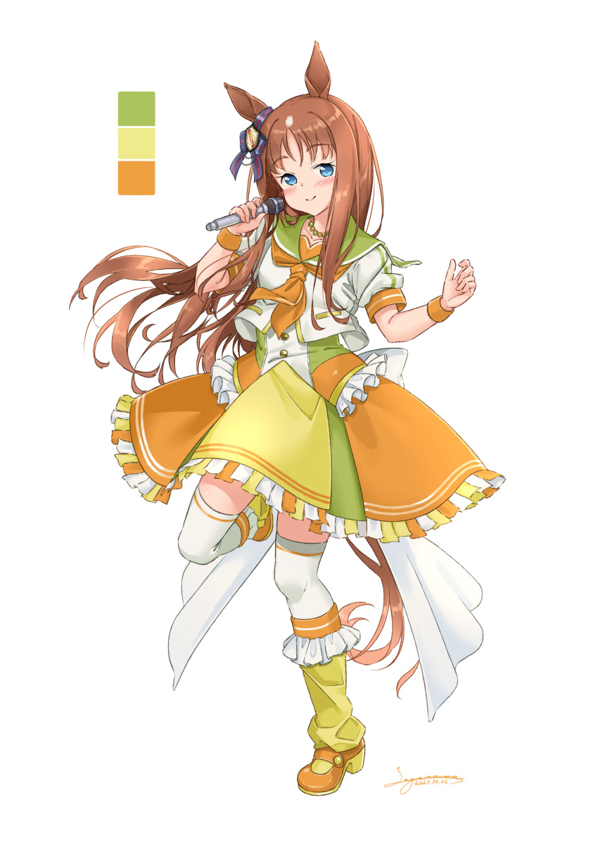 1girl, absurdres, animal_ears, blue_eyes, blush, brown_hair, commentary, dated