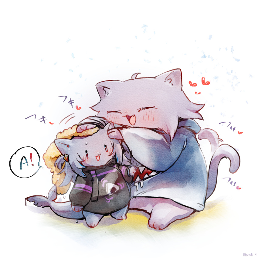 2girls, ahoge, animal, animal_costume, animal_ear_fluff, animal_ears, animalization, black_hoodie