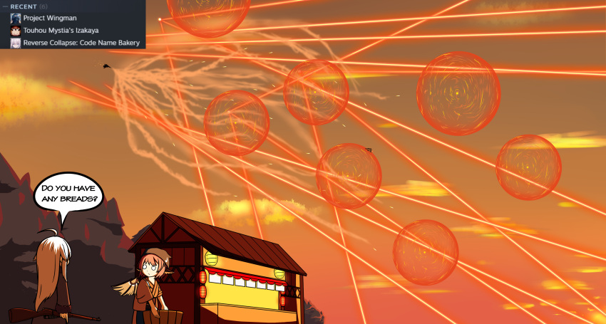 2girls, absurdres, aerial_battle, ahoge, aircraft, airplane, animal_ears, battle