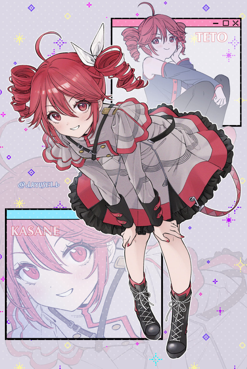 2girls, absurdres, ahoge, arm_on_knee, black_footwear, black_shirt, black_skirt, blush