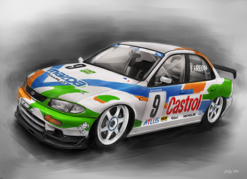 absurdres, artip_wan, artist_name, atlus, car, castrol, english_commentary, highres