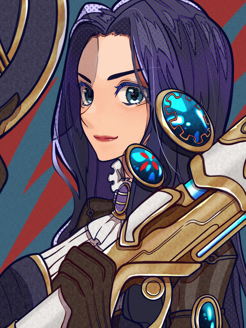 1girl, absurdres, black_gloves, blue_eyes, blue_hair, blue_headwear, caitlyn_(league_of_legends), closed_mouth