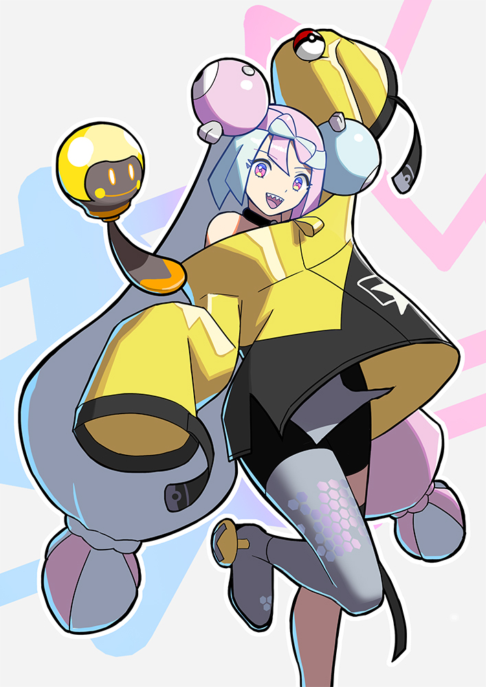 1girl, :d, aqua_hair, bike_shorts, boots, bow-shaped_hair, character_hair_ornament, commentary_request