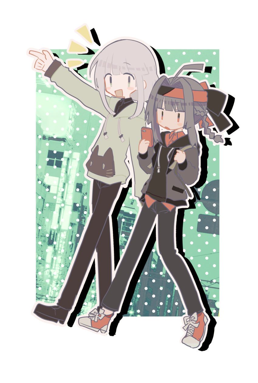 2boys, absurdres, ahoge, animal_print, bandana_obito, black_footwear, black_hoodie, black_pants