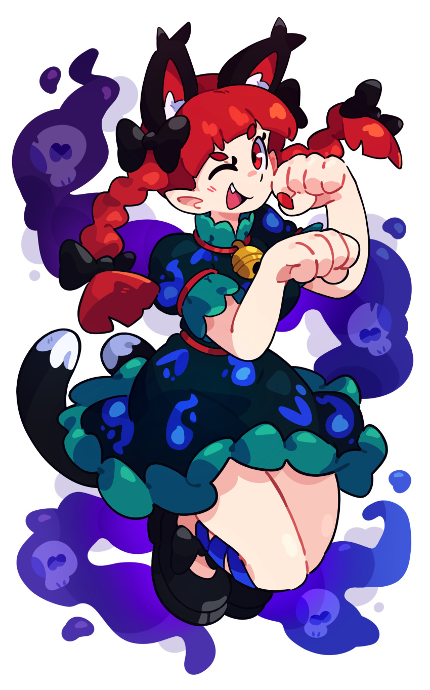 1girl, :3, absurdres, animal_ear_fluff, animal_ears, bell, black_bow, black_dress