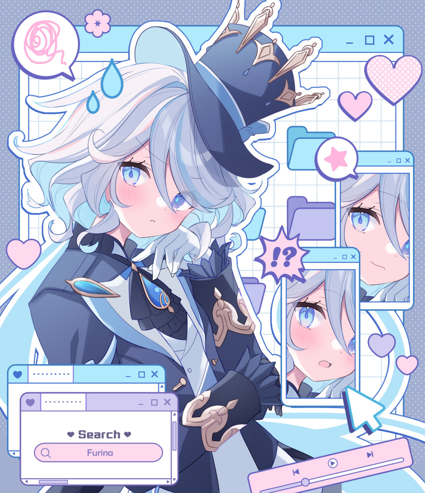 !?, ..., 1girl, :<, :o, ahoge, ascot, asymmetrical_gloves