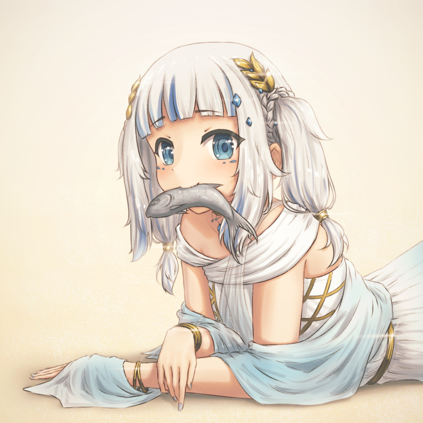 1girl, absurdres, ancient_greek_clothes, blue_dress, blue_eyes, blue_hair, blunt_bangs, blush