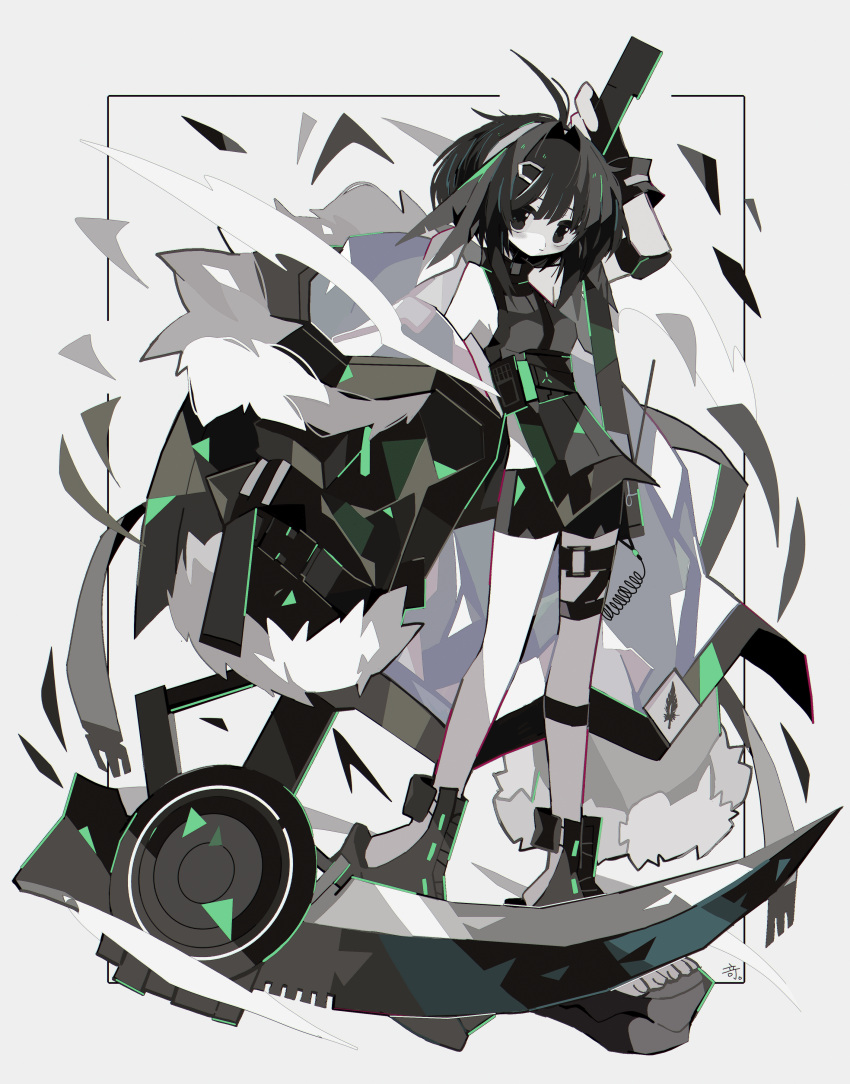 1girl, absurdres, ahoge, arknights, asagina_gi, black_coat, black_eyes, black_footwear