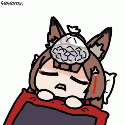 1girl, amagi_(azur_lane), azur_lane, fox_ears, futon, ice, ice_bag, lying