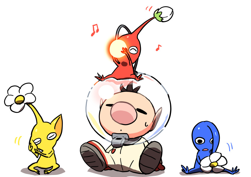 1boy, ^_^, absurdres, alien, big_nose, black_eyes, blue_pikmin, blue_skin