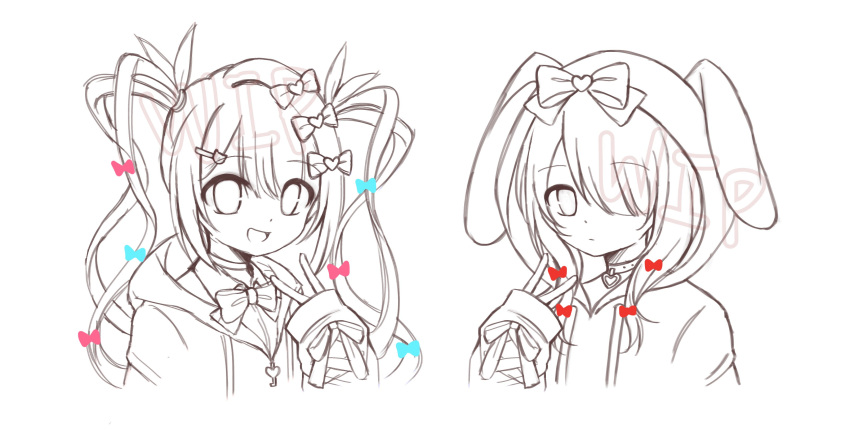 2girls, absurdres, ame-chan_(needy_girl_overdose), bow, chouzetsusaikawa_tenshi-chan, collar, hair_bow, hair_ornament