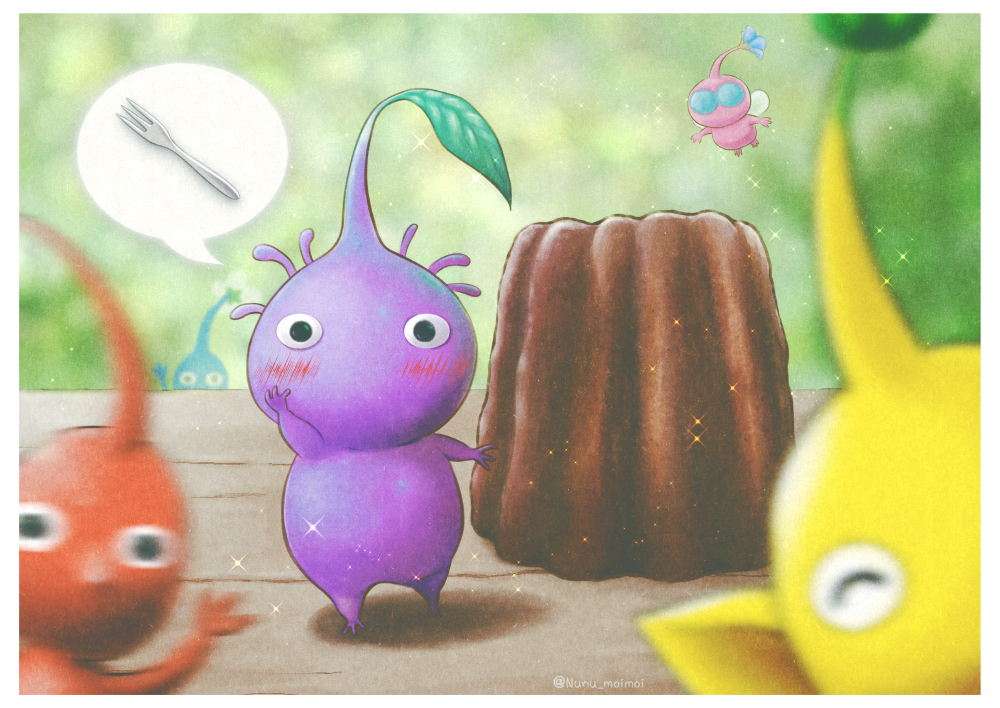 ^_^, arm_up, black_eyes, blue_eyes, blue_flower, blue_pikmin, blue_skin, blush