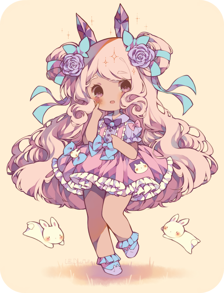 1girl, animal_ears, animal_print, animal_slippers, artist_name, black_eyes, blue_bow, blue_ribbon