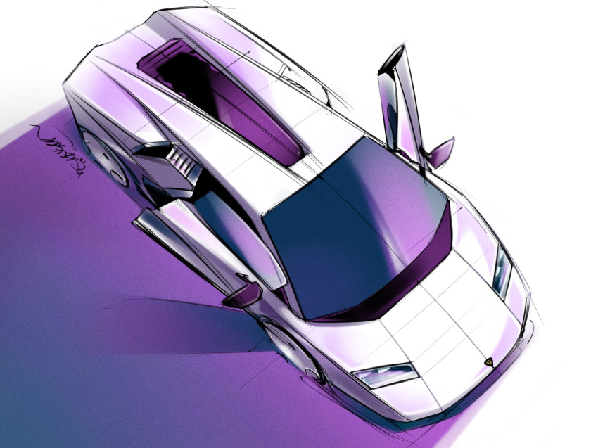 car, from_above, highres, island_(isiand_), lamborghini, lamborghini_countach_lpi_800-4, motor_vehicle, no_humans, original, scissor_doors, shadow, signature, sports_car, vehicle_focus, white_background