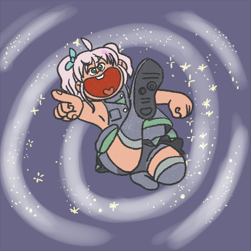 1girl, ahoge, boots, cartoonized, comandante_cappellini_(kancolle), dark-skinned_female, dark_skin, dress, ferret-san, full_body, green_eyes, grey_dress, grey_footwear, grey_hair, heart, heart_in_mouth, kantai_collection, parody, parody_request, pointing, single_thigh_boot, solo, style_parody, thigh_boots, toon_(style), twintails