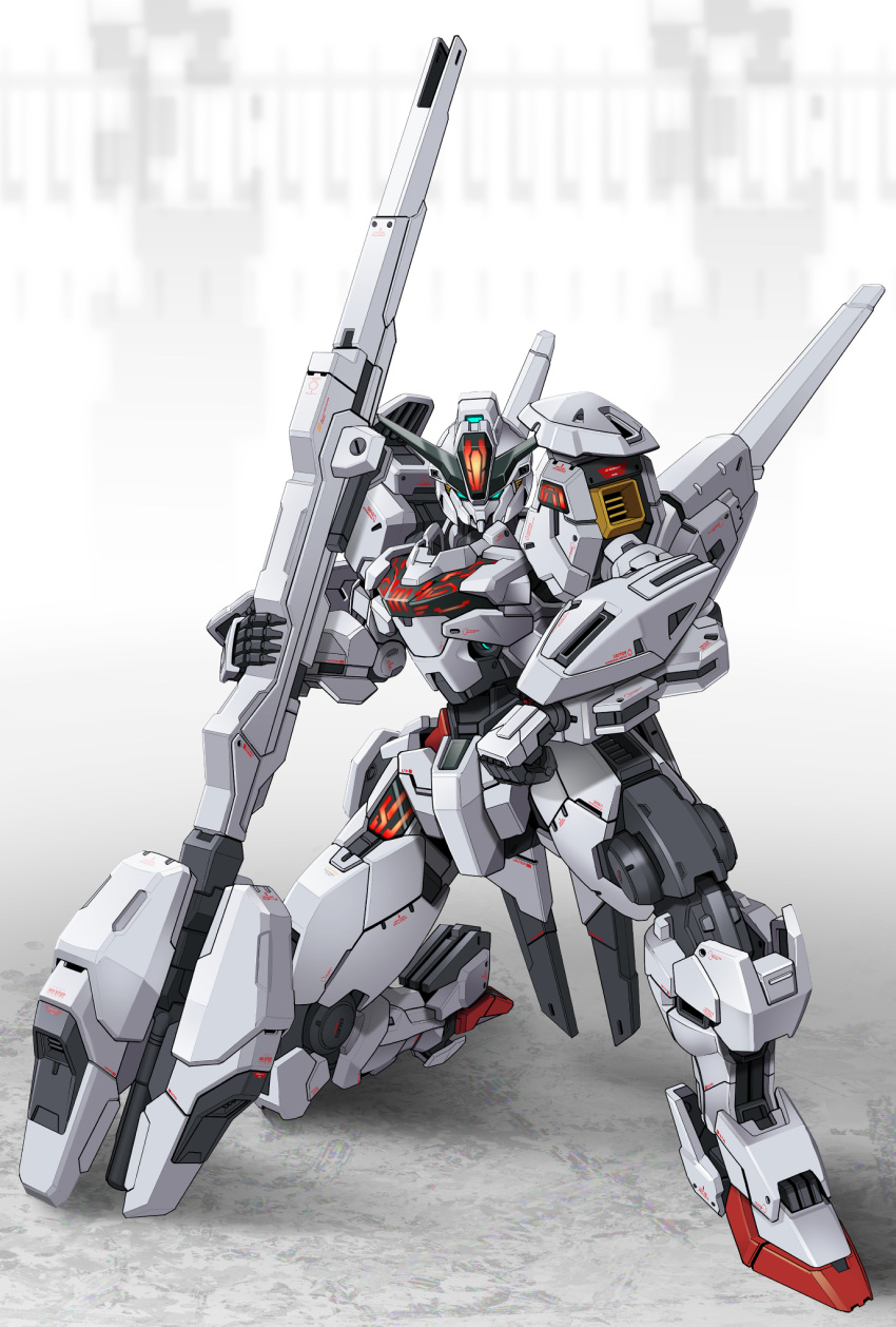 ayato_mabu, beam_cannon, commentary, energy_cannon, green_eyes, gundam, gundam_calibarn, gundam_suisei_no_majo