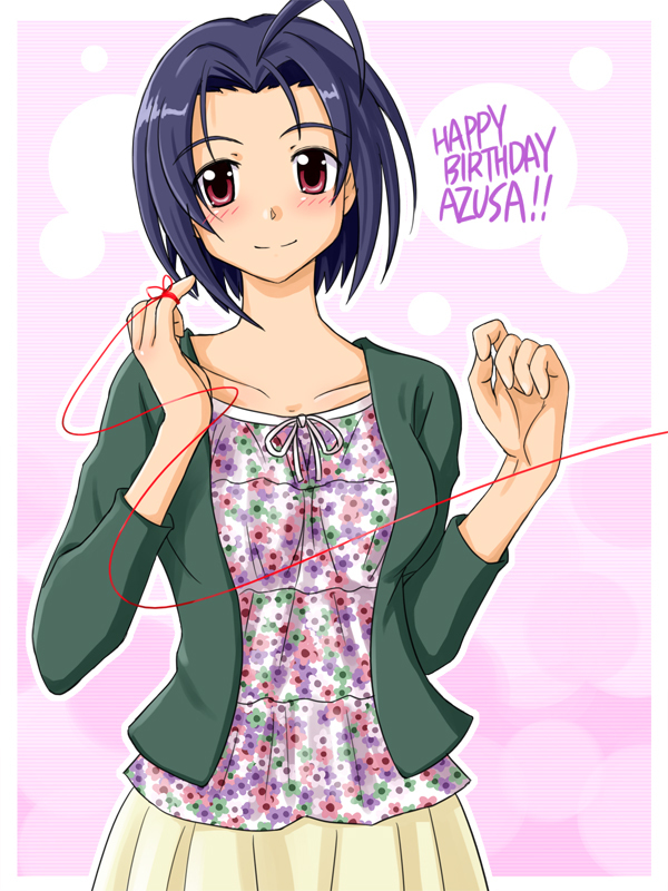 happy_birthday, idolmaster, idolmaster_2, miura_azusa, punto, red_eyes, red_string, short_hair