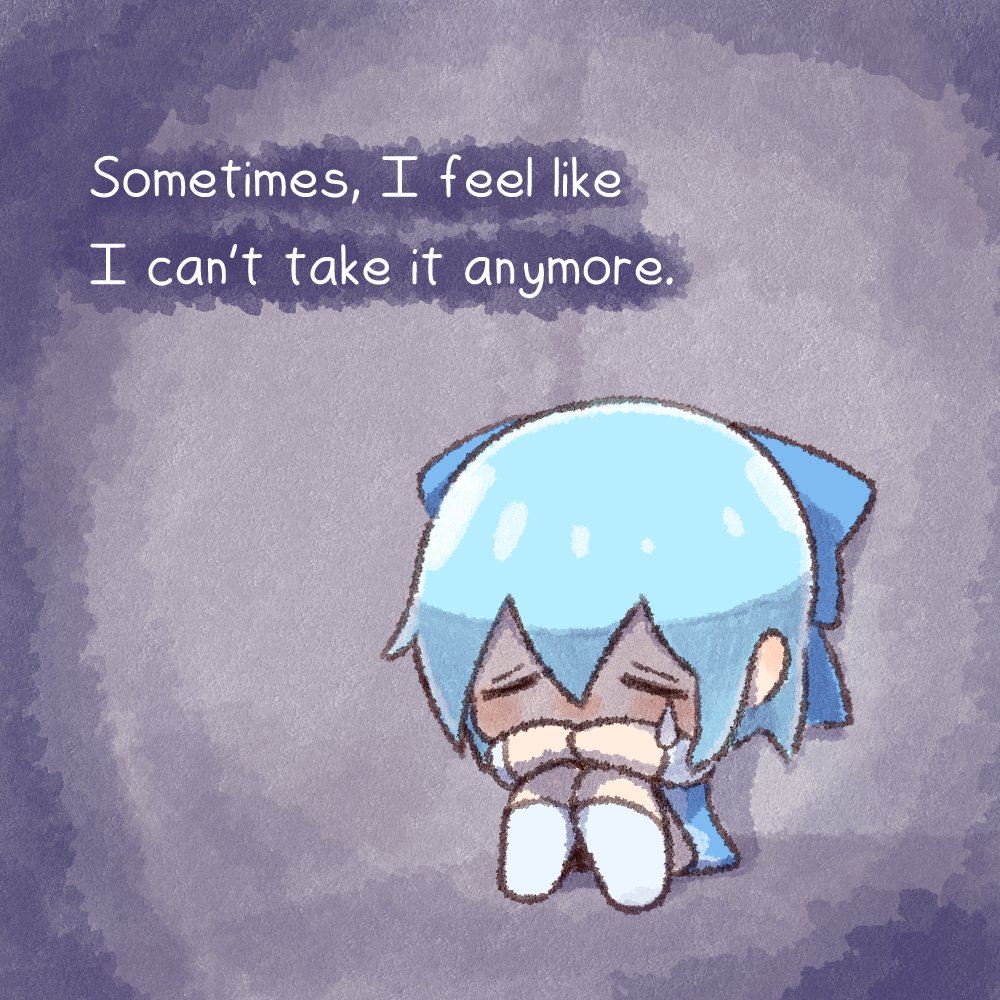 1girl, blue_bow, blue_hair, bow, cirno, closed_eyes, commentary, crying
