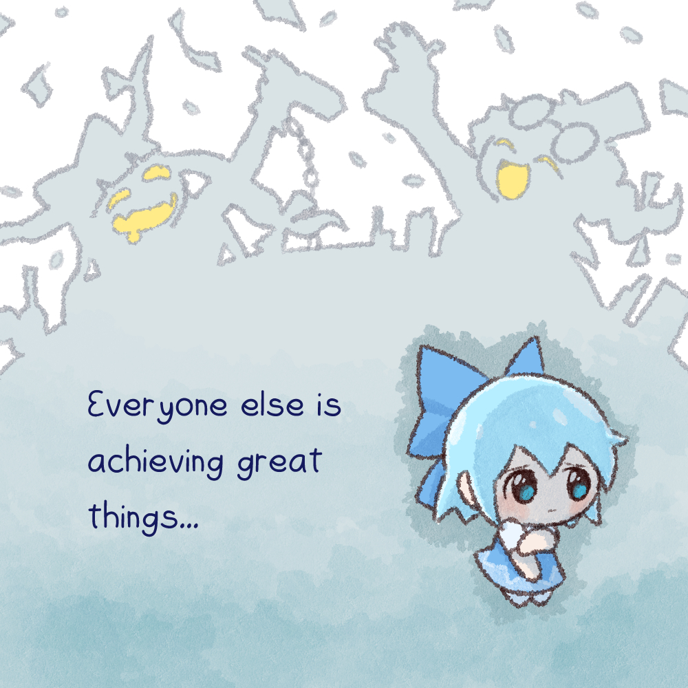 3girls, blue_bow, blue_dress, blue_eyes, blue_hair, bow, cirno, closed_mouth