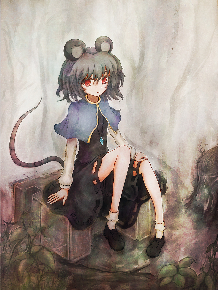 grey_hair, highres, jewelry, mouse_ears, mouse_tail, nazrin, pendant, red_eyes