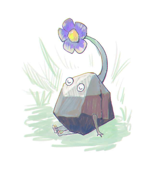 asaikaina, black_skin, closed_eyes, colored_skin, commentary_request, flower, grass, no_humans