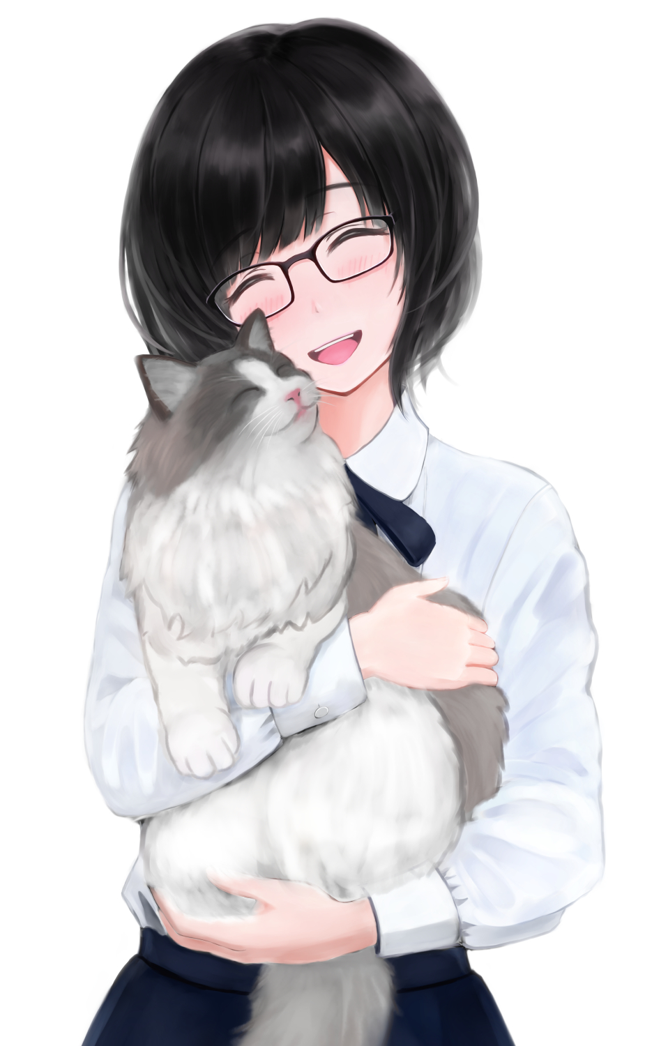 1girl, akito1218, animal, black_bow, black_bowtie, black_hair, black_skirt, bow