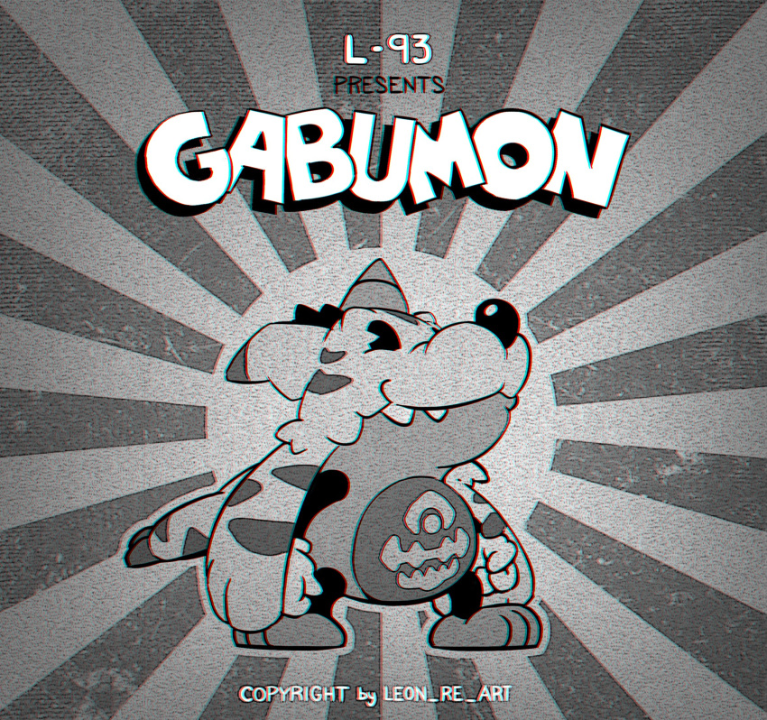 1930s_(style), artist_name, cartoonized, character_name, digimon, digimon_(creature), fang, full_body