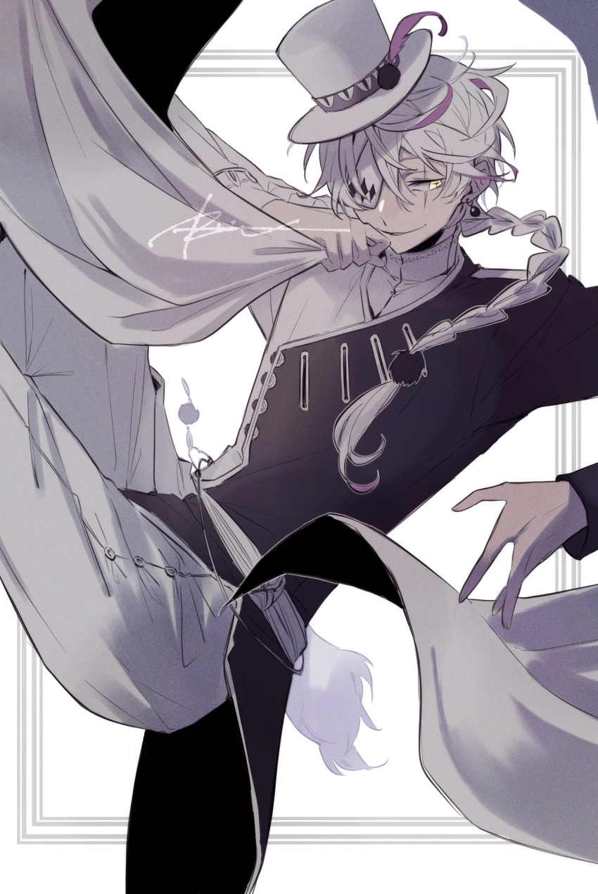 1boy, absurdres, bishounen, black_jacket, braid, bungou_stray_dogs, cape, earrings