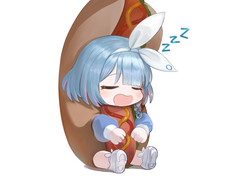 1girl, arona_(blue_archive), blue_archive, blue_hair, blue_shirt, blush, braid, chibi