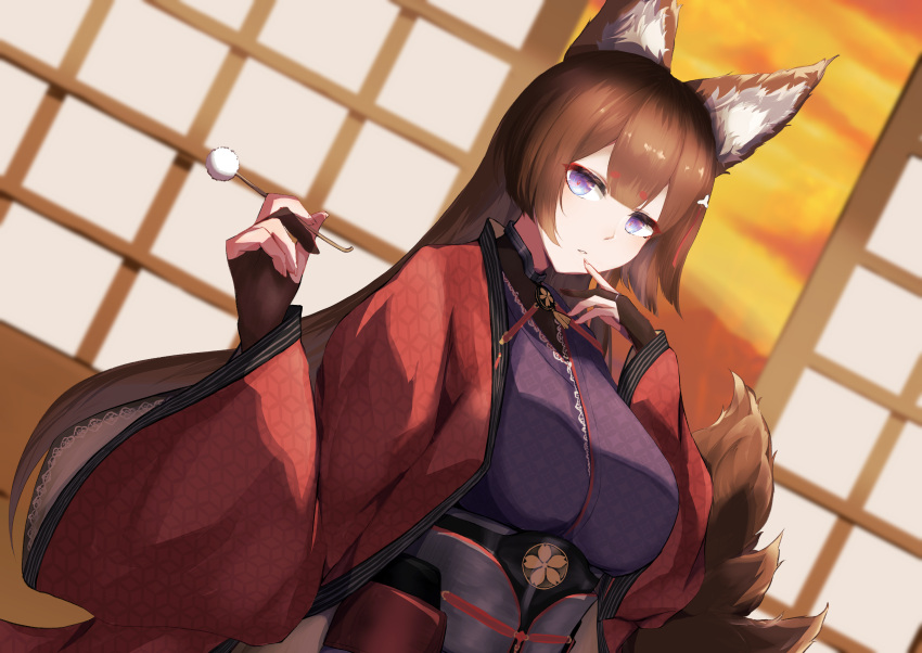 absurdres, amagi_(azur_lane), animal_ear_fluff, animal_ears, azur_lane, cotton_swab, fox_ears, fox_girl