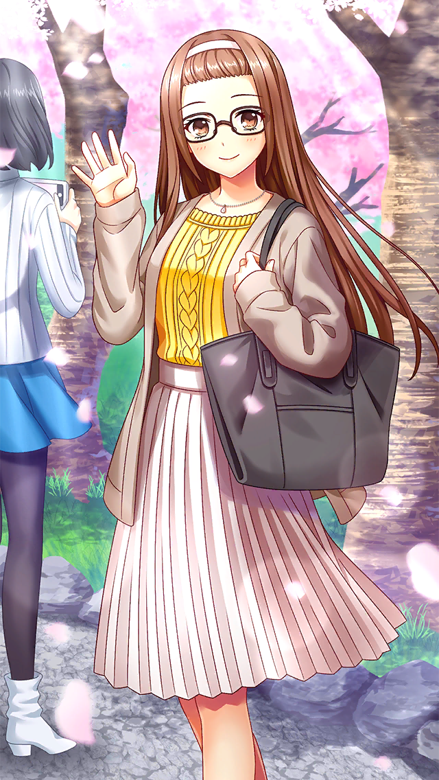 2girls, bag, brown_cardigan, brown_eyes, brown_hair, cardigan, closed_mouth, doukyuusei_2