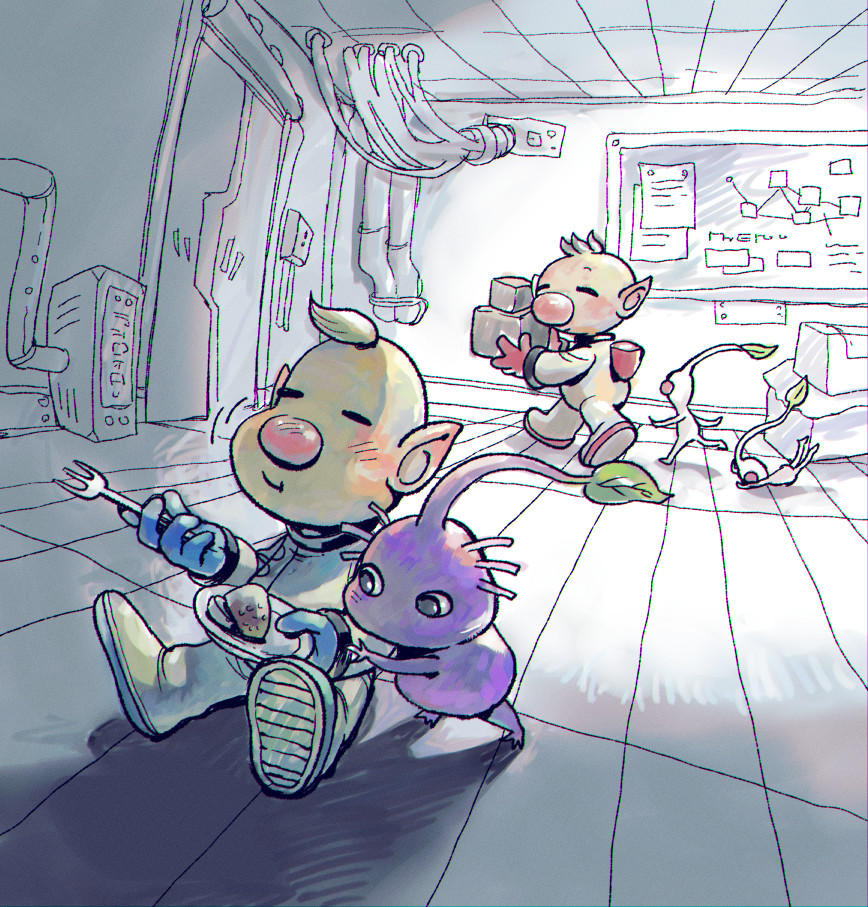 2boys, alien, asaikaina, automatic_door, backpack, bag, big_nose, billboard
