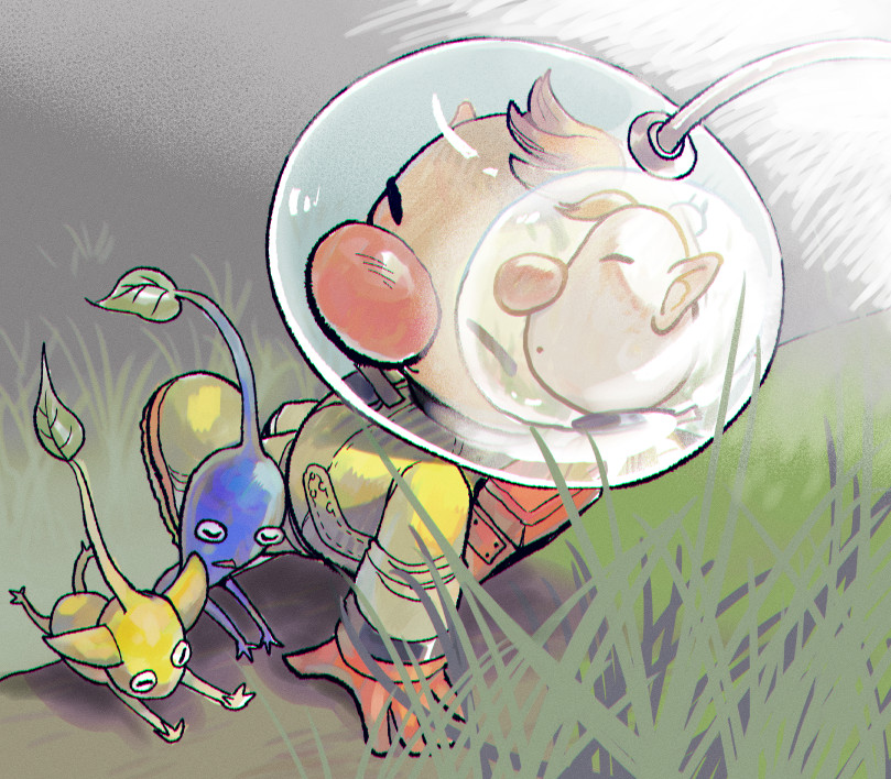 1boy, ^_^, alien, asaikaina, backpack, bag, big_nose, blonde_hair